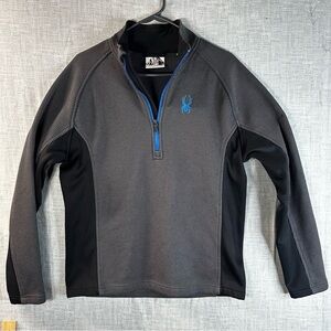 Spyder Men’s M 1/4 Zip Waffle Knit Fleece Pullover Grey Blue Performance Sweater